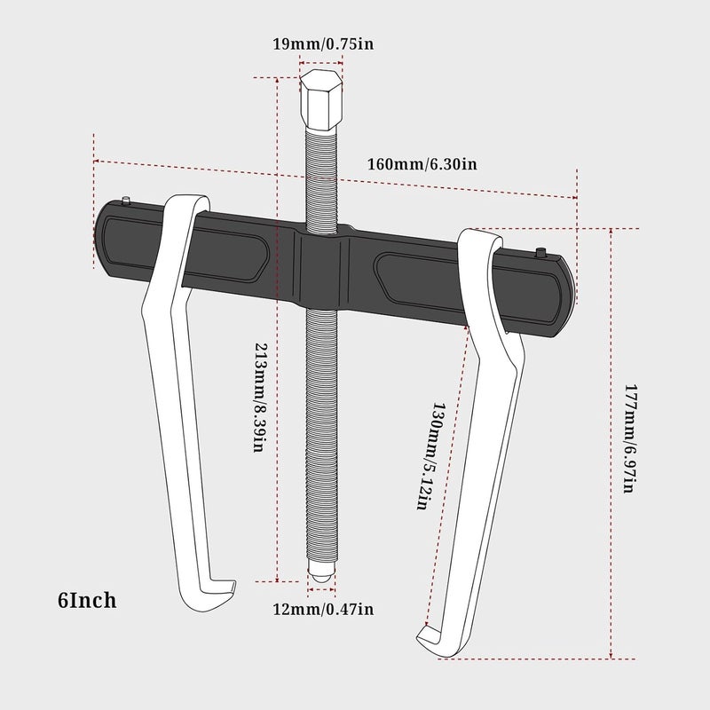 BILITOOLS 6" 2-Jaw Gear Puller, Internal External for Removal of Pulleys Flywheels Bearings & Gears - Image 4